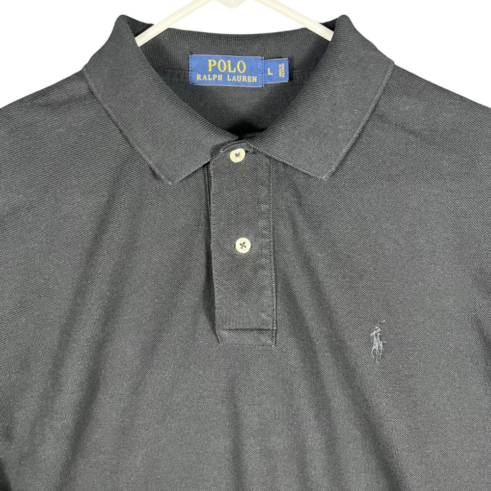 Polo Ralph Lauren Polo Shirt Mens Large Black Long Sleeve Pique Cotton RL15